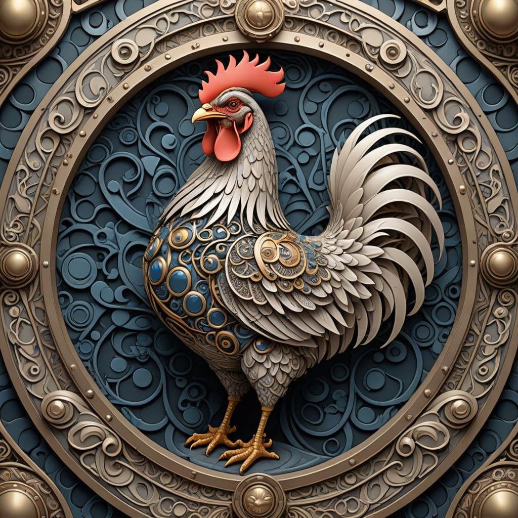 Intricate Medieval Futuristic Shield Emblem with Fractal Chi...