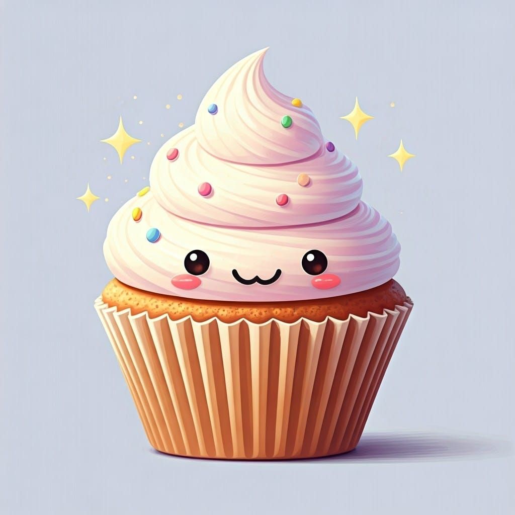 Kawaii Cupcake with Sparkles in Pastel Colors