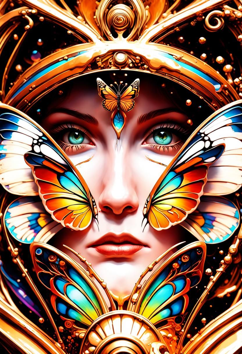 Butterfly Goddess with Third Eye in Hyperrealistic Style