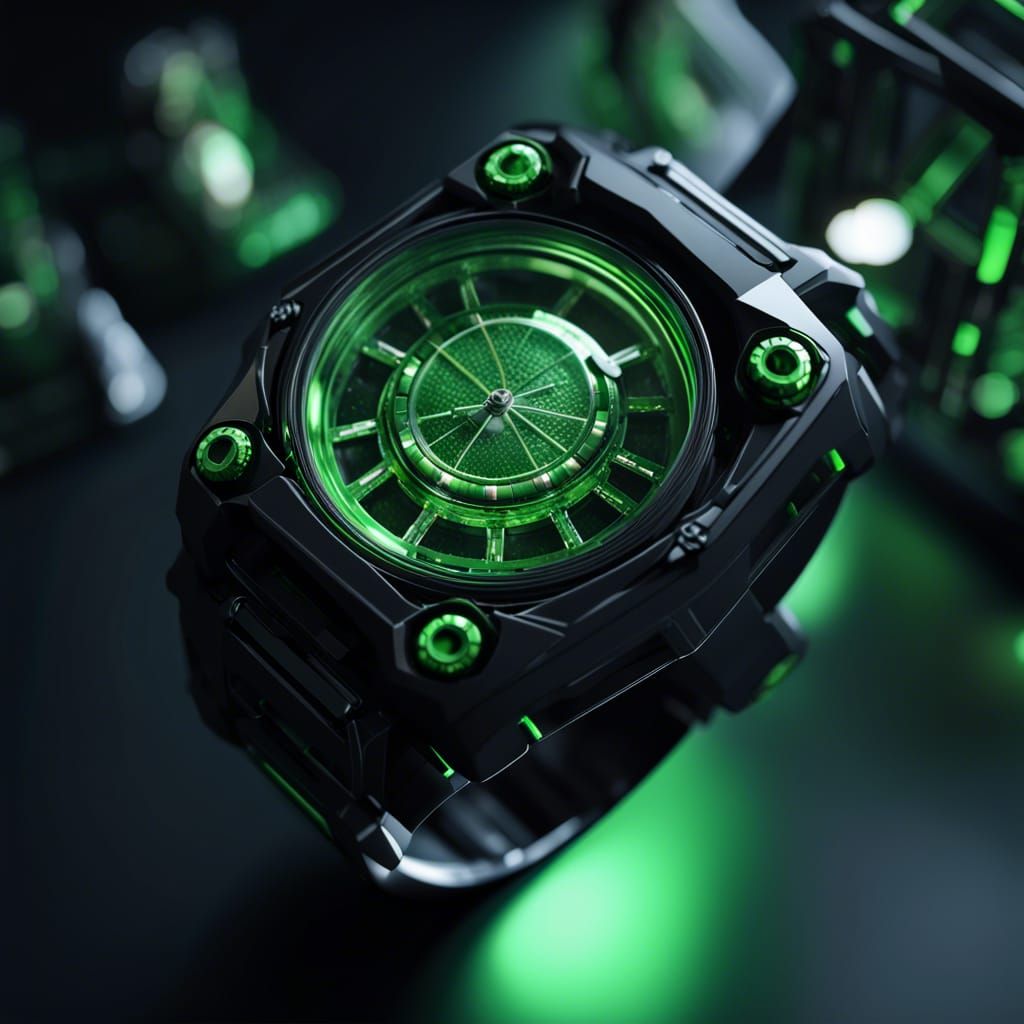 Omnitrix Watch in Crystal Cube: Hyperrealistic 3D Render