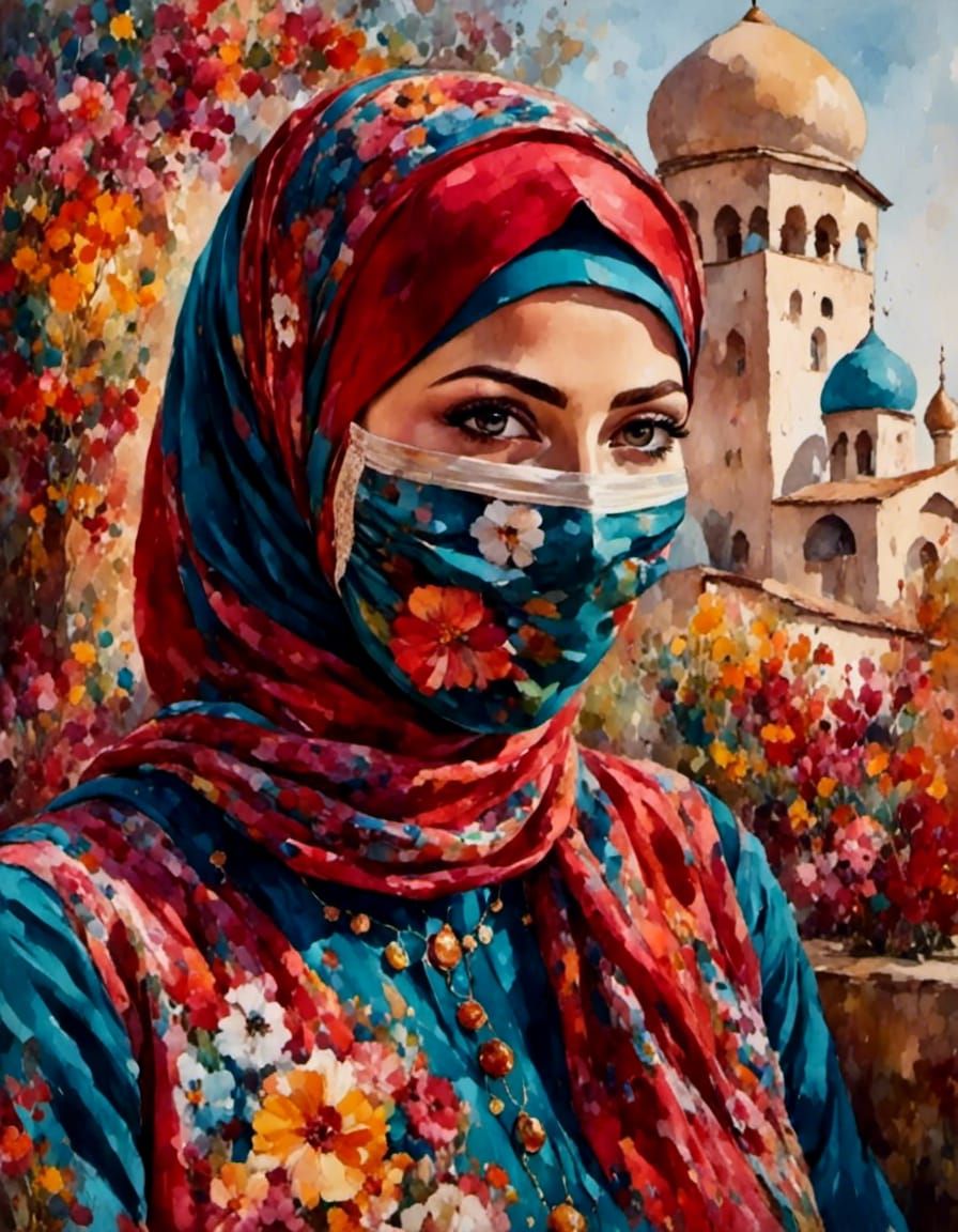 Smiling Hijabi Woman in Flowered Dress Portrait