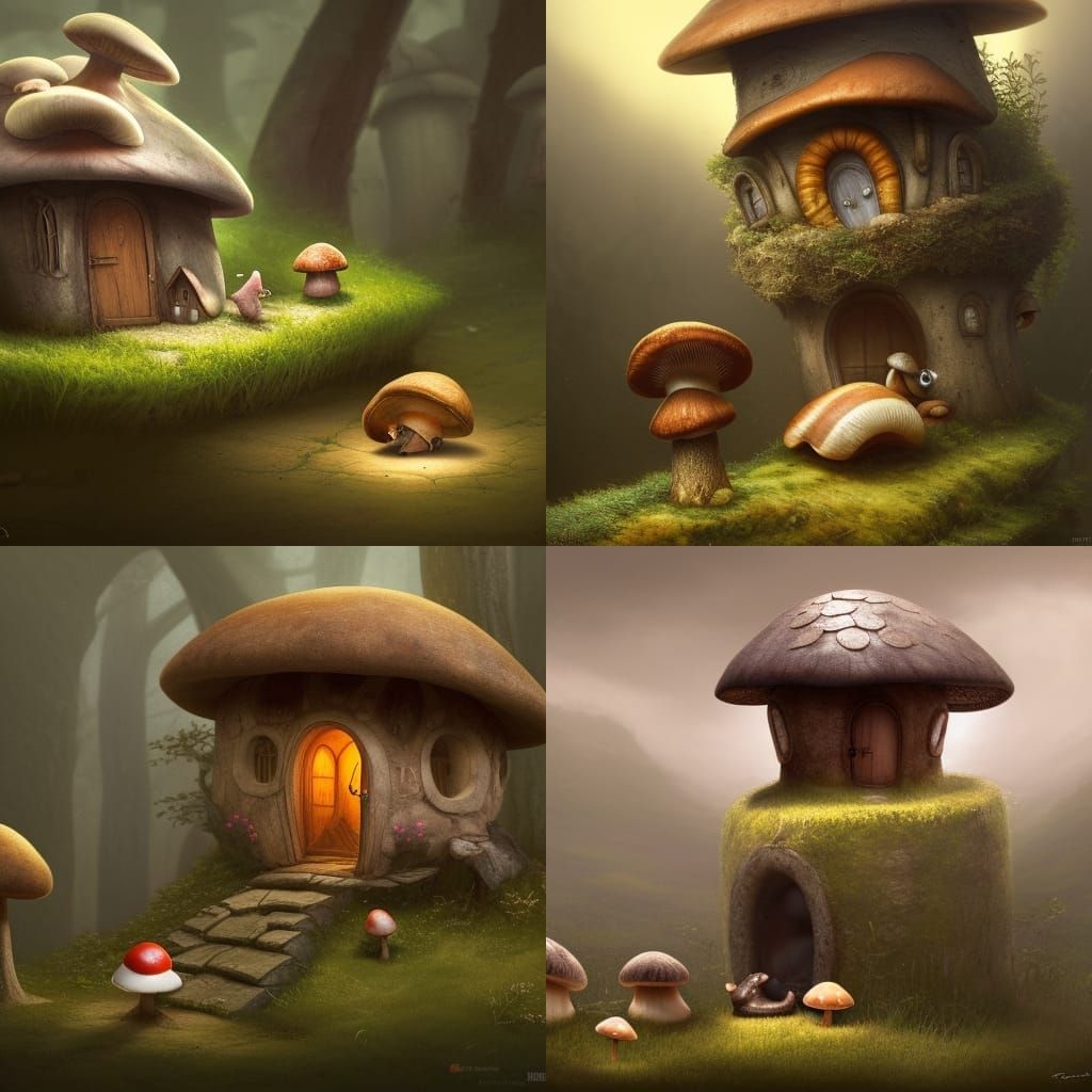 Mushroom House Fantasy Art in Dark Style