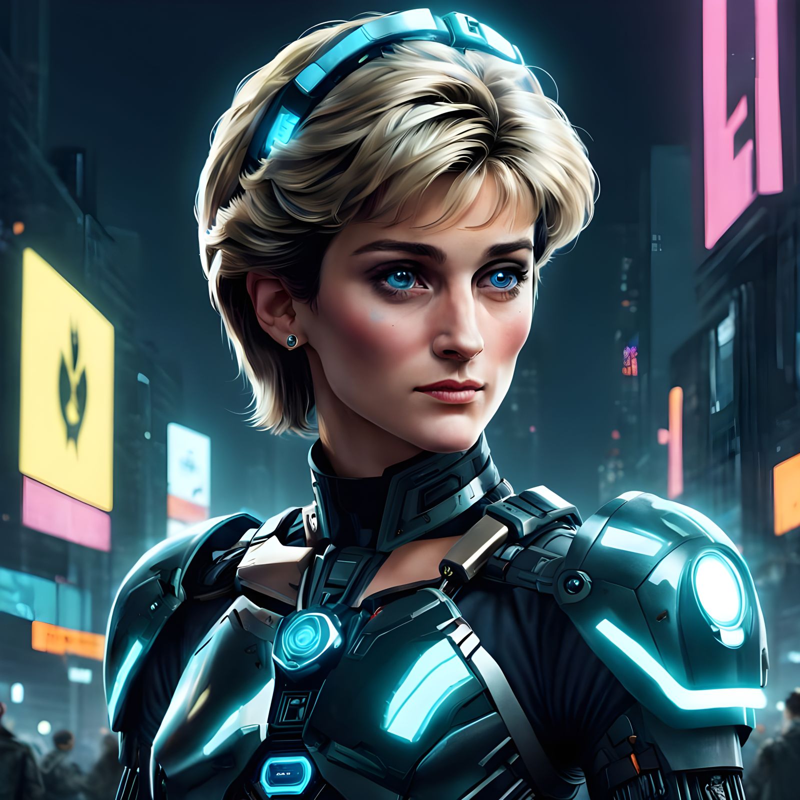 Cyberpunk Princess Diana in Futuristic Majesty