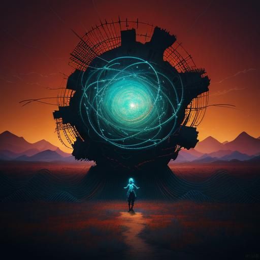 Surreal DNA Strands in Desert Landscape