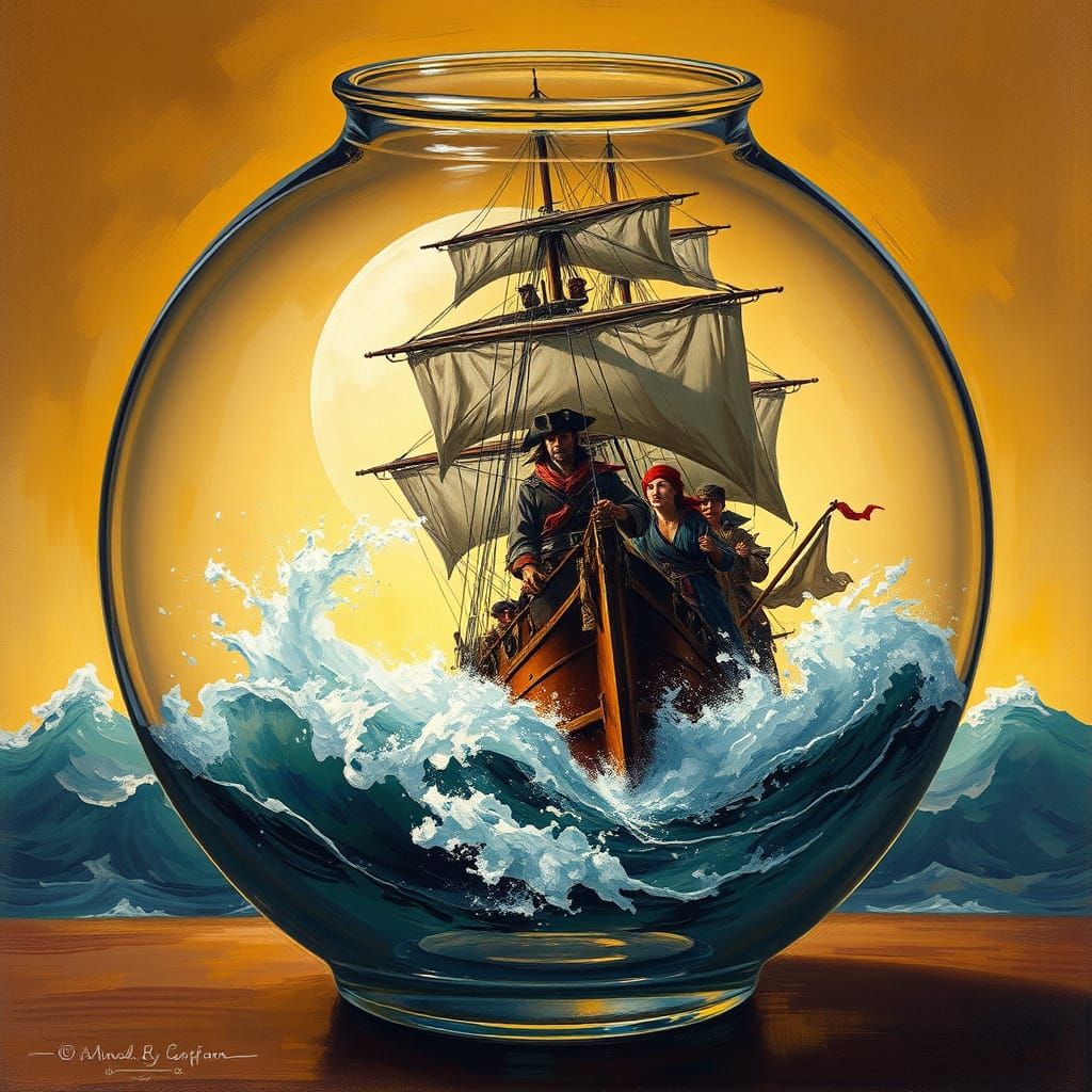 Pirate Crew Storms Corvette in Delicate Glass Vase