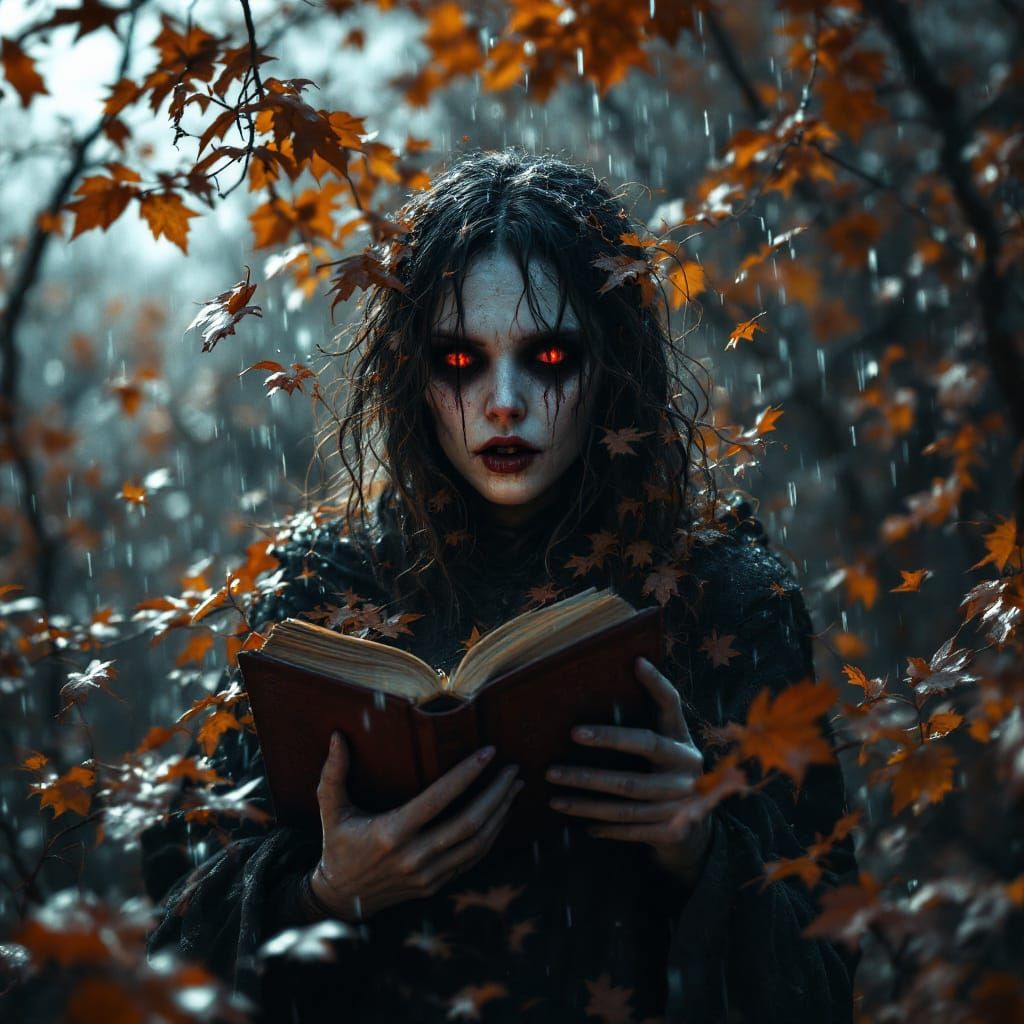 Eerie Autumn Books with Rain