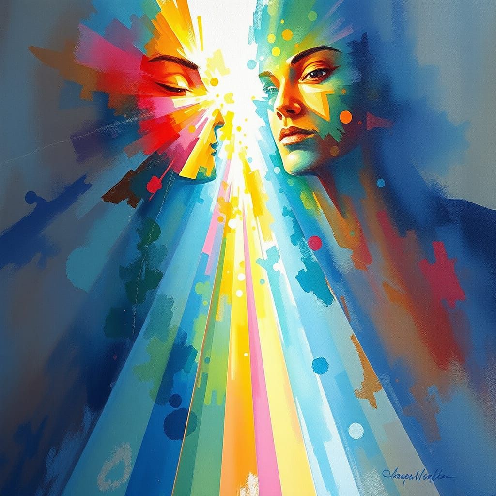 Prism Light Refraction in Gouache Style