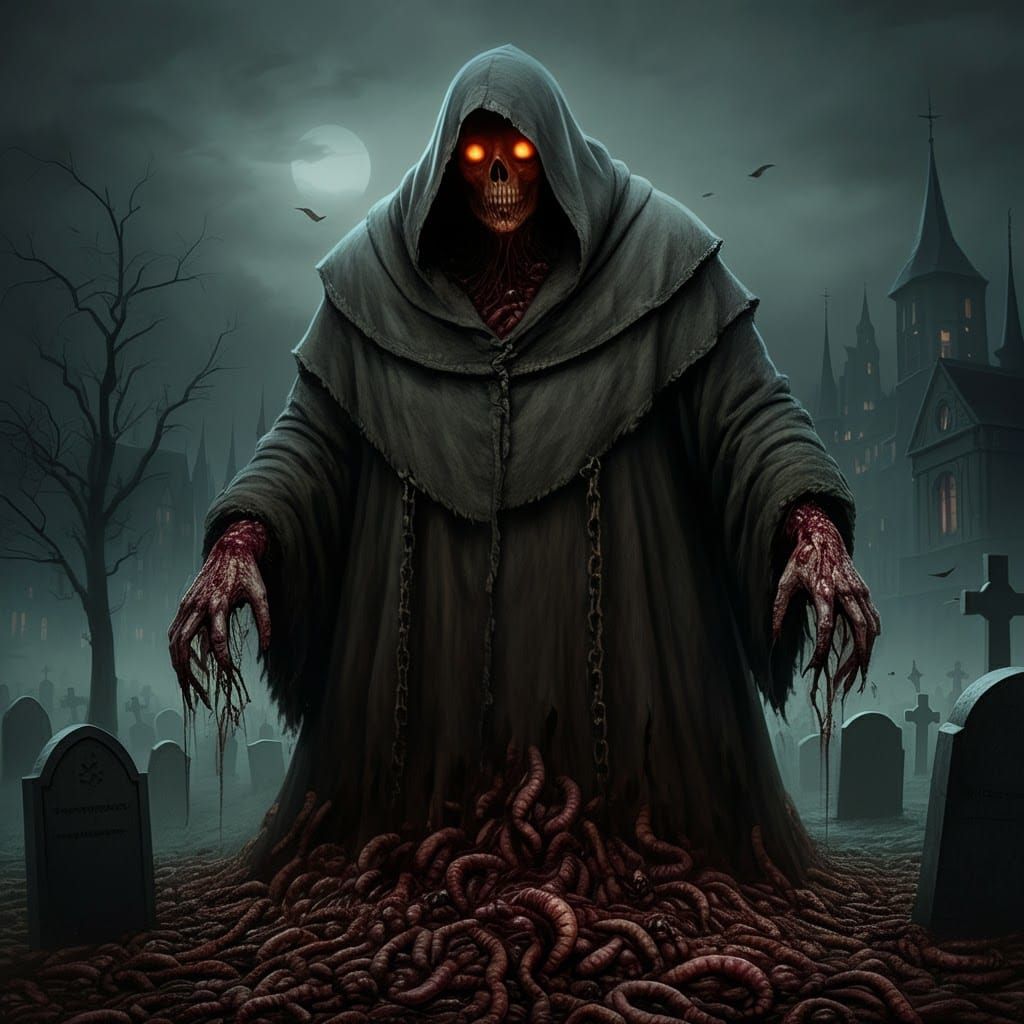 Horrific Maggot-Man Portrait in Graveyard