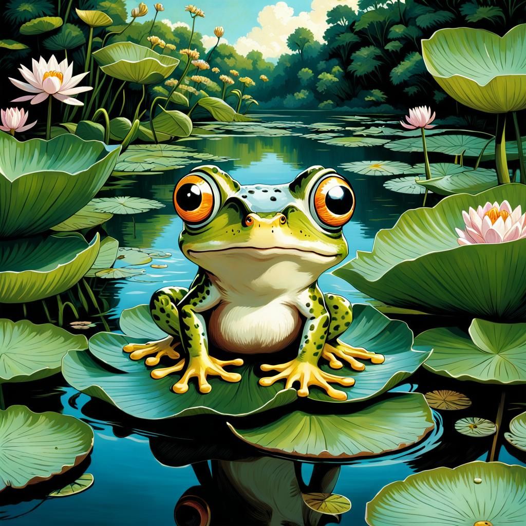 Frog with Googly Eyes as Comic Book Art
