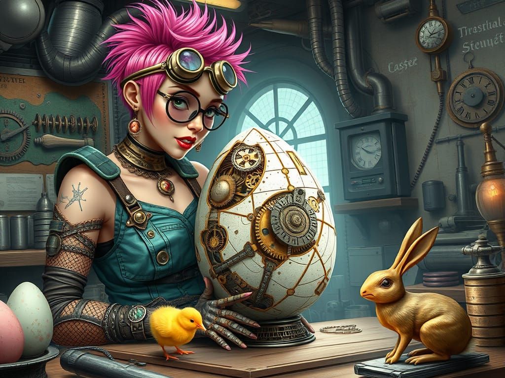 Steampunk Easter Egg Artificer in Industrial Victorian Aesth...