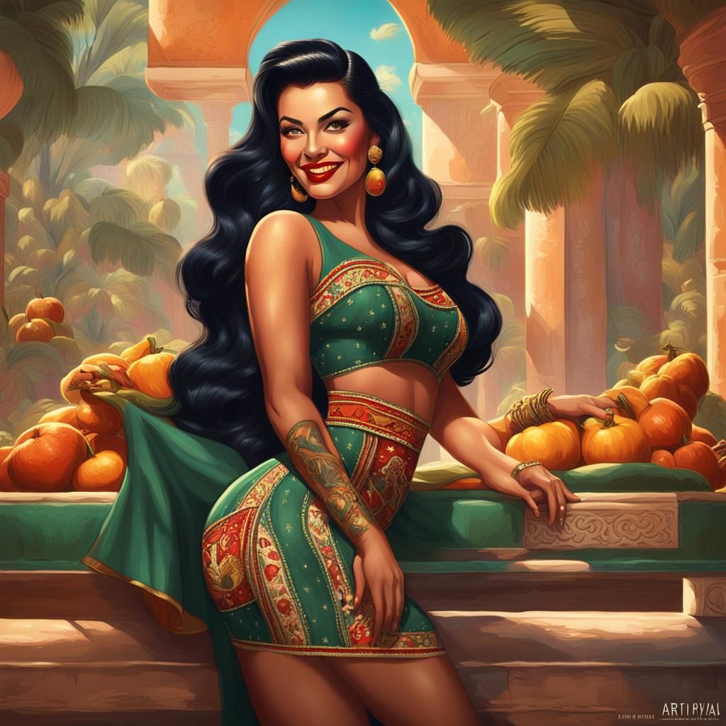1950s Pinup: Voluptuous Latina in South American Dress