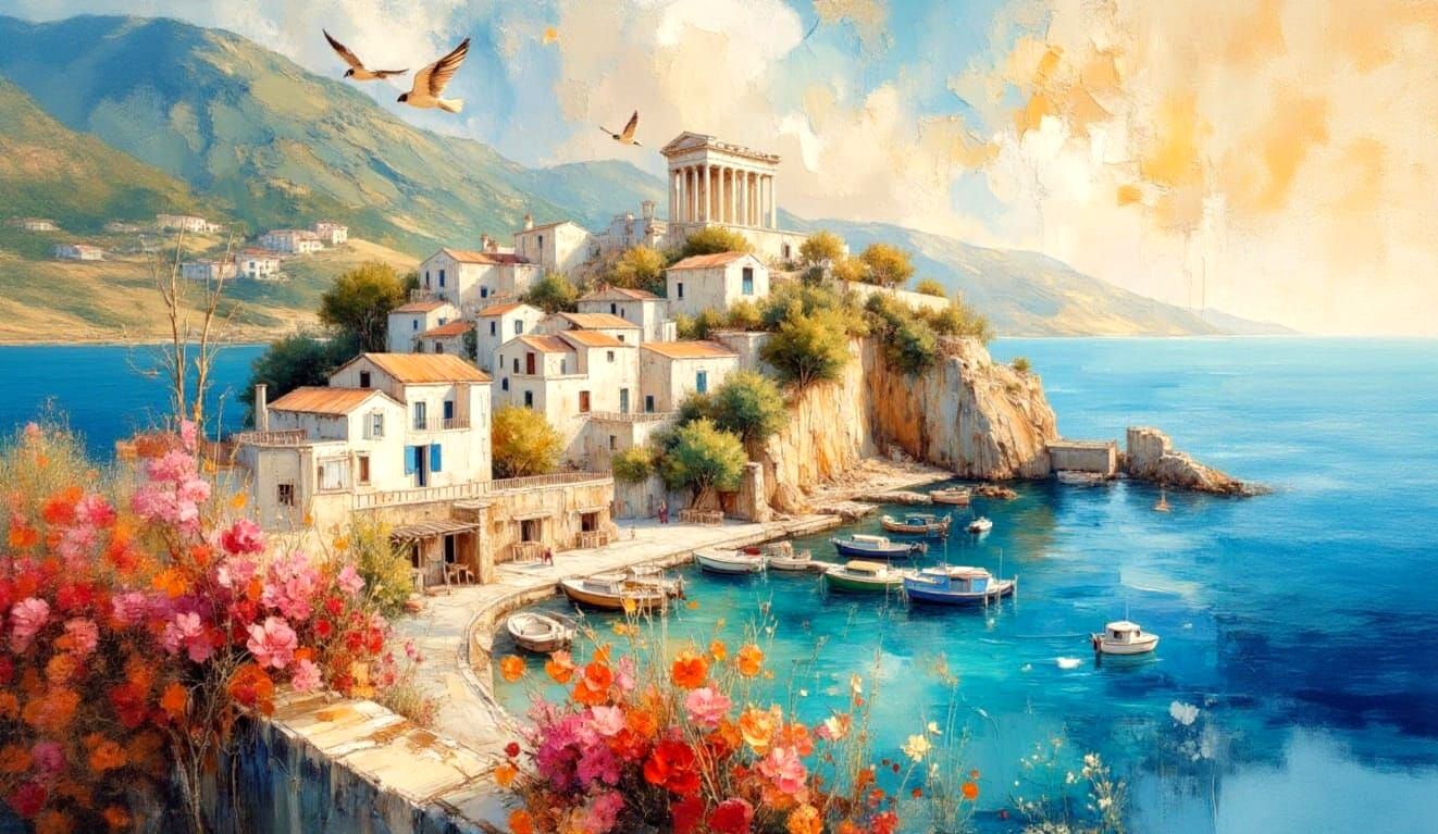 Luminous Impressionist Greek Island Watercolour