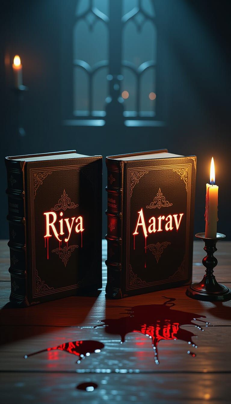 Eerie Books with Glowing Names in Gothic Horror Style