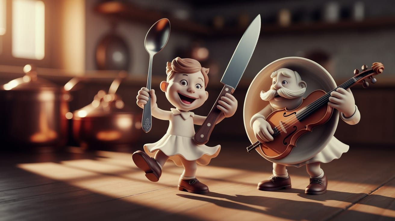 Dancing Utensils in Vintage Storybook Style