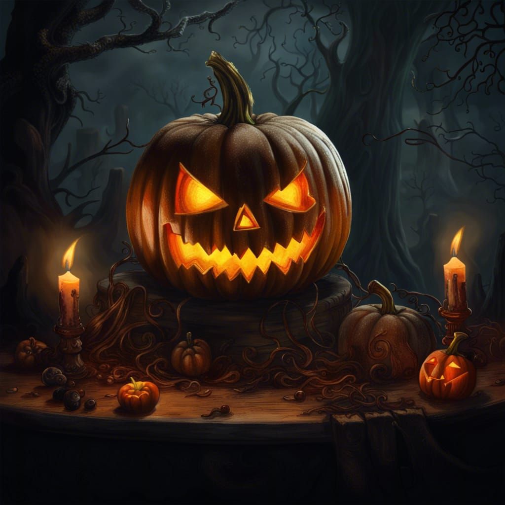 Eerie Carved Pumpkin Halloween Fantasy
