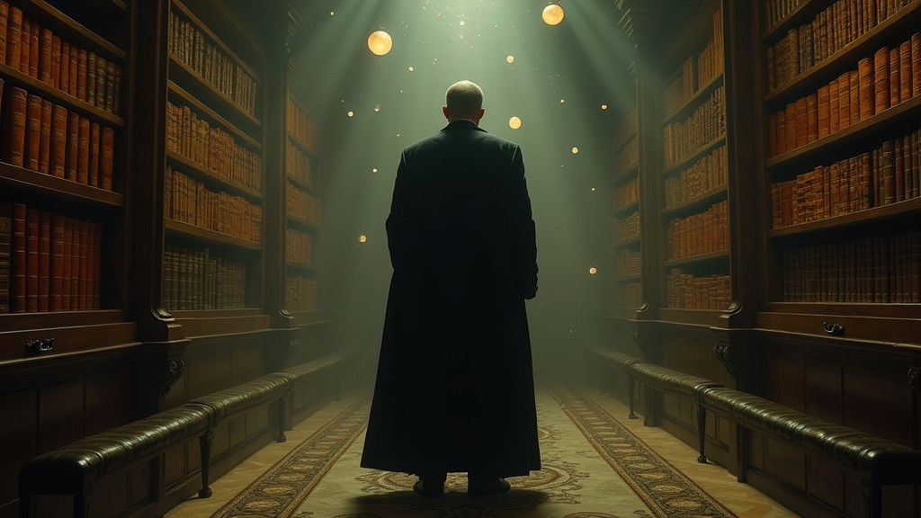 Surreal Doctor in Ancient Library with Floating Souls