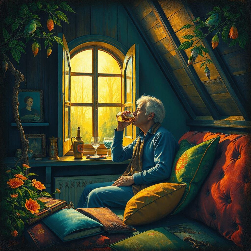 Man in Secluded House with Frogs and Light