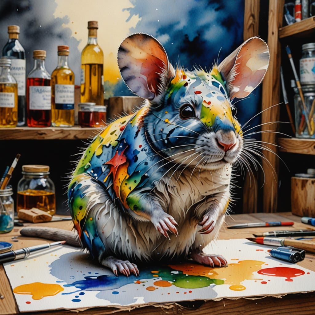 Hyperrealistic Rat in Vibrant Watercolour Style