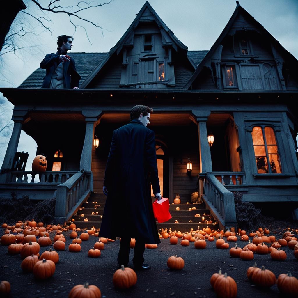 Edward Cullen as Dracula in Whimsical Halloween Scene