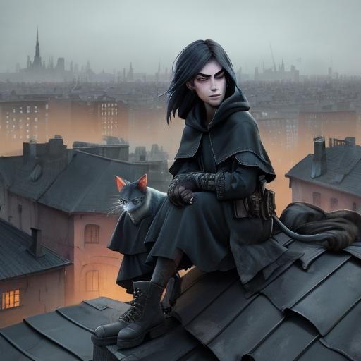 Moody Watercolor City Rooftop Encounter