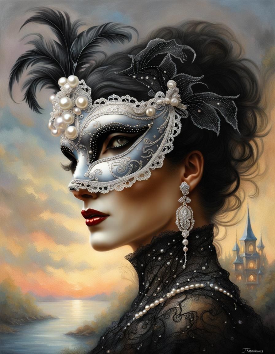 Ethereal Carnival Mask with Lace and Jewels