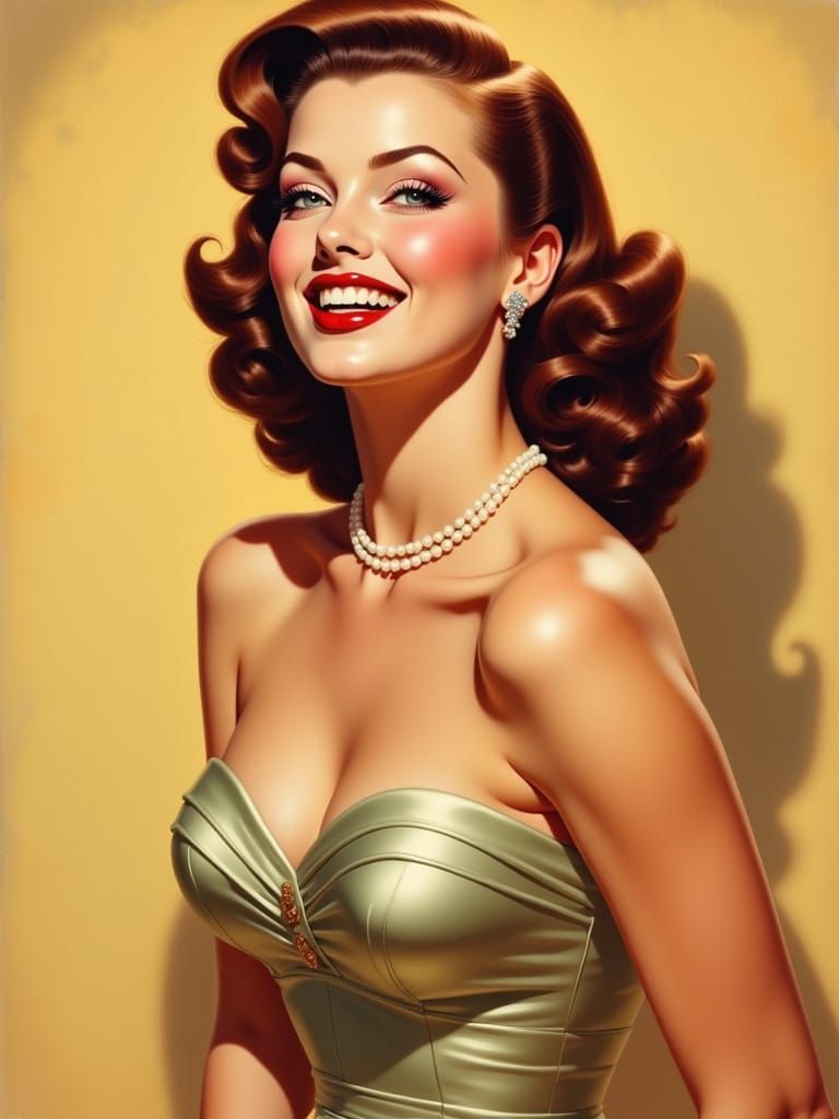Mid-Century Pin-Up Woman in Joyful Laughter