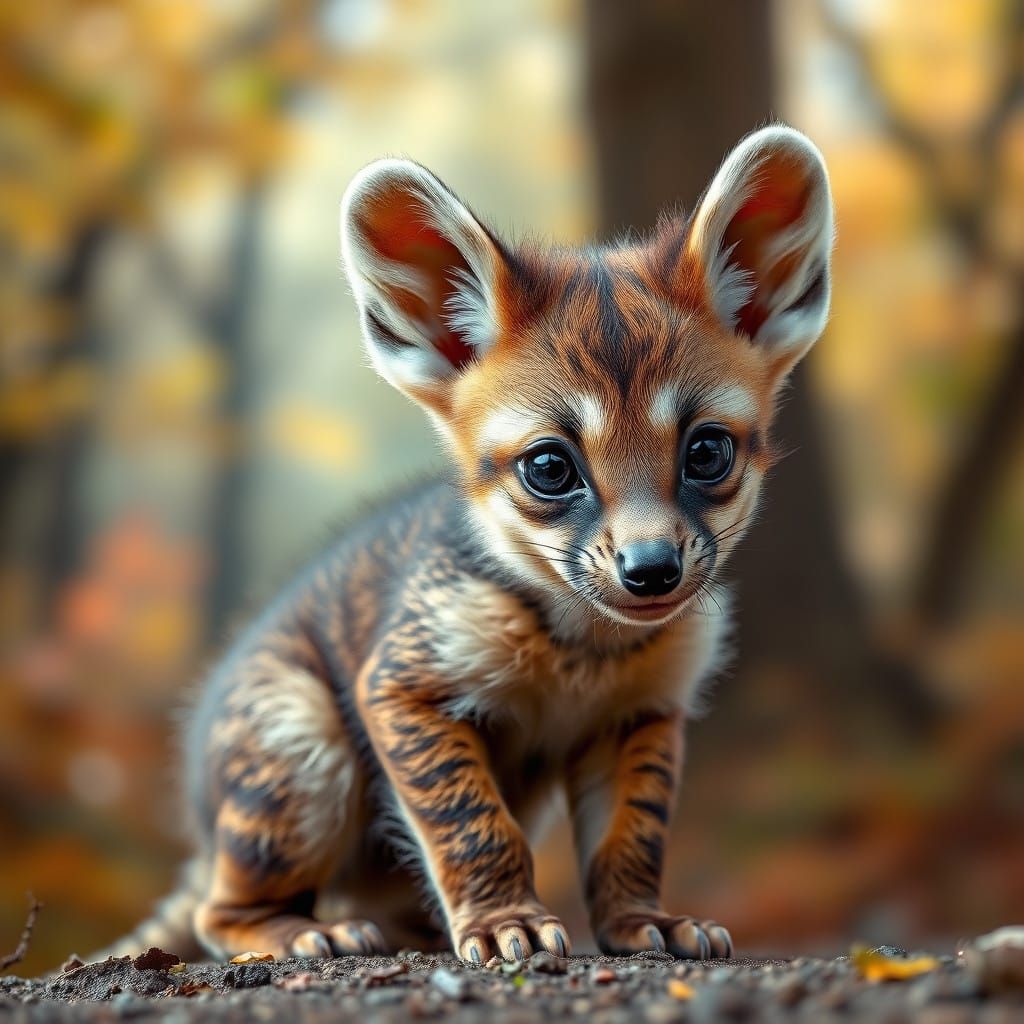 Hyper-Realistic Baby Thylacine in a Vibrant Forest