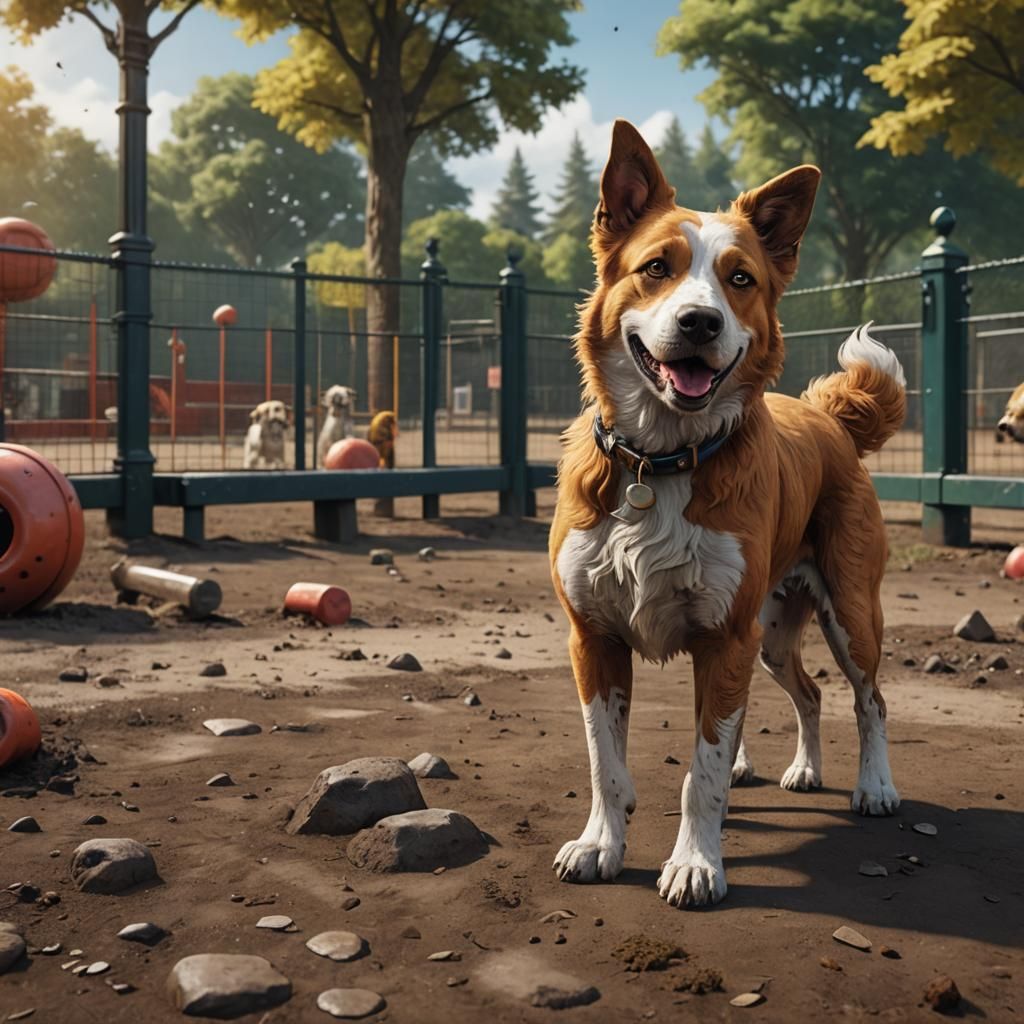 Dog at the Dog Park in Detailed Matte Painting