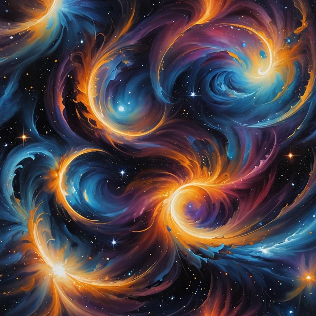 Swirling Stardust Vortex in Zaffre Hues: Oil Painting