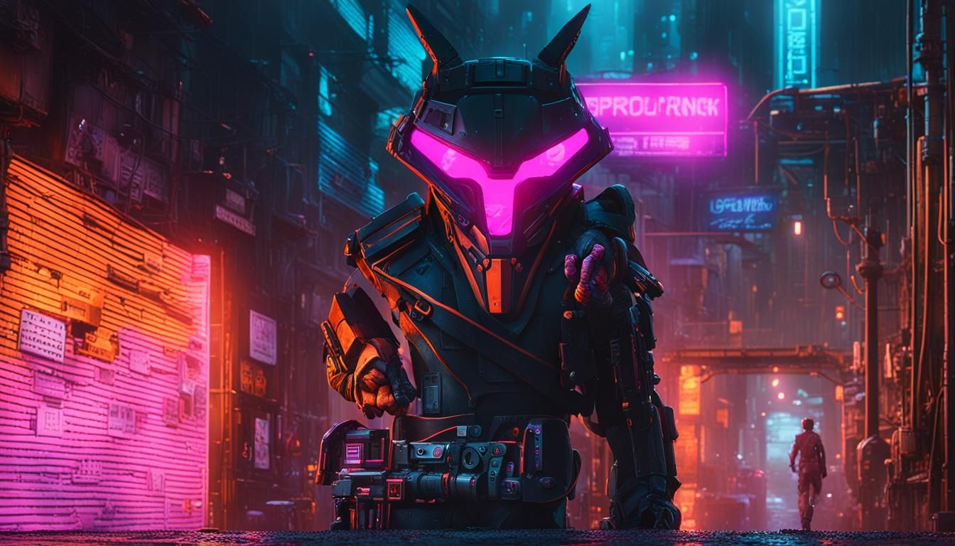 Cyborg in Gritty Alleyway: Cyberpunk Digital Art