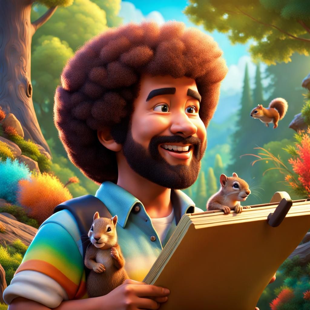 Happy Painter with Squirrels: 3D Digital Art