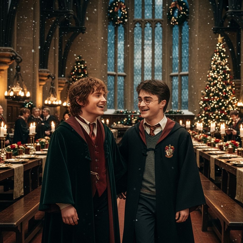 Frodo & Harry Laughing at Hogwarts Christmas Feast
