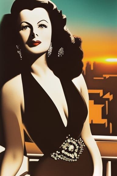 Hedy Lamarr on a Rooftop at Sunset