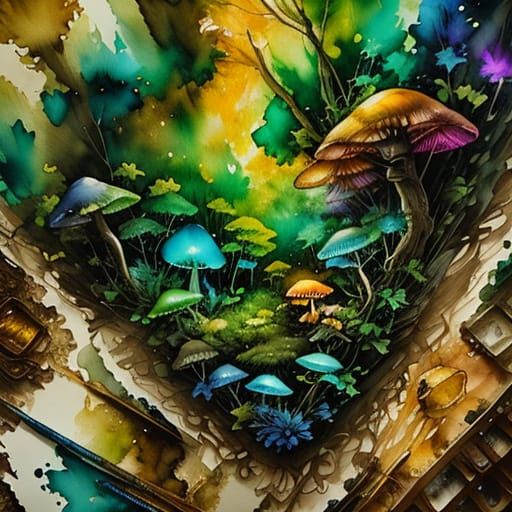 Tabby Cat in a Magical Bioluminescent Forest