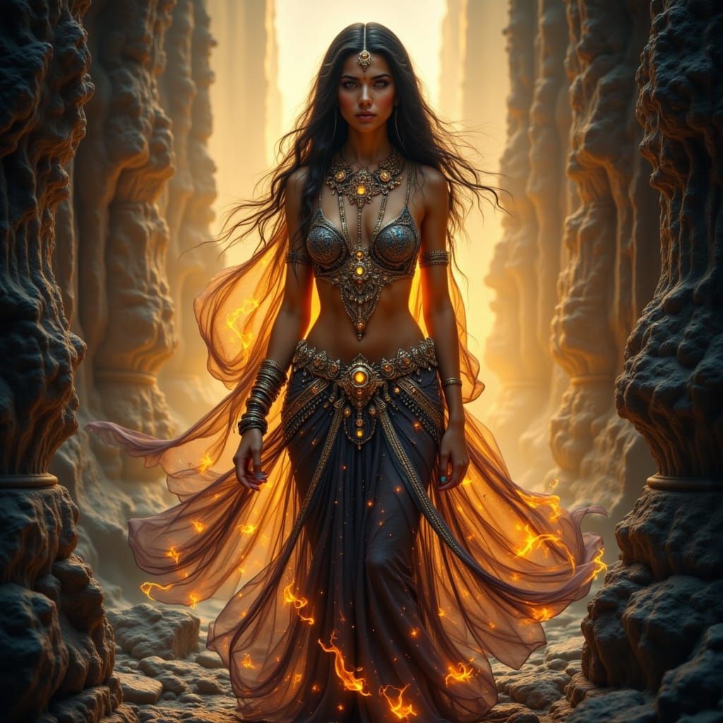 Goddess on Ancient Altar in Surreal Style