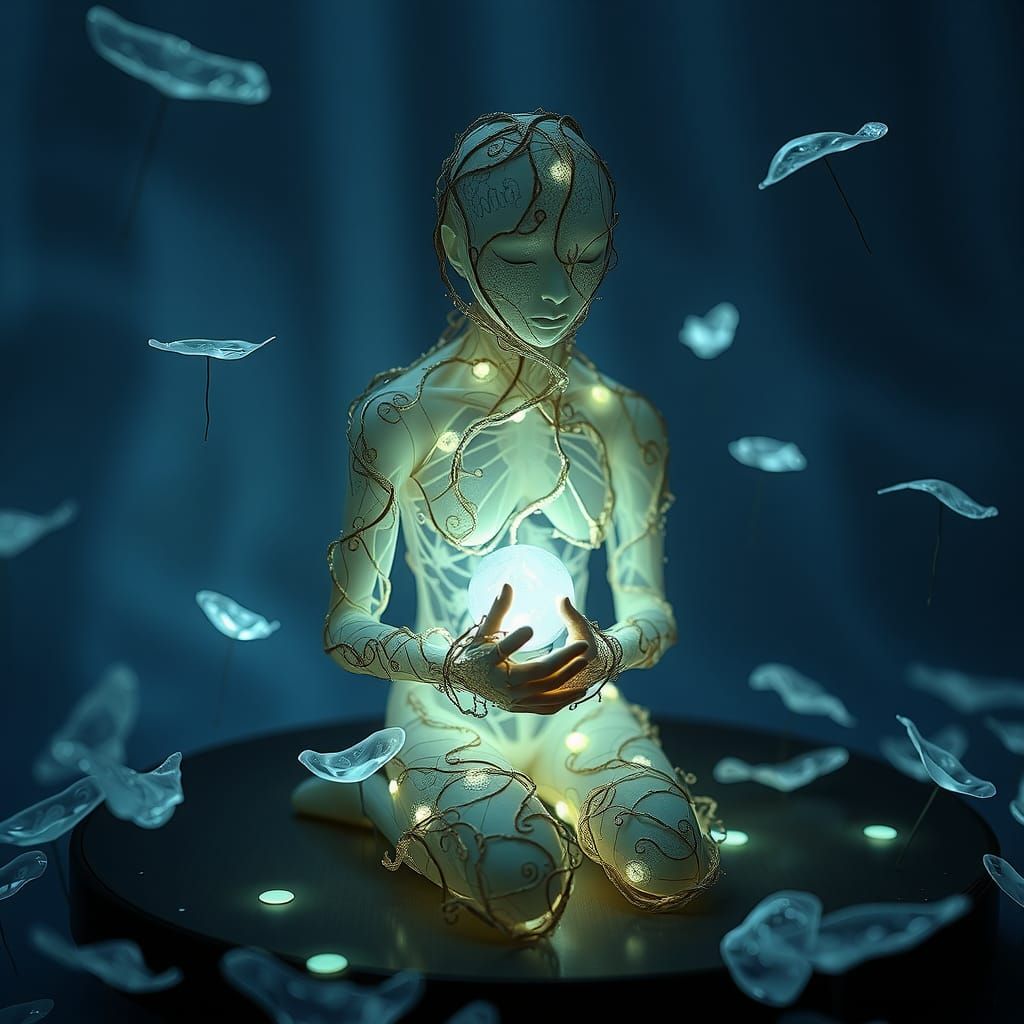 Ethereal Vine Humanoid in Bioluminescent Light