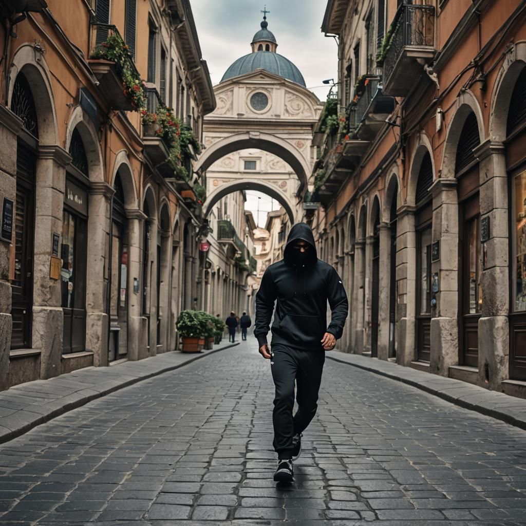 Runner in Italian City Street: Hyperrealistic Image