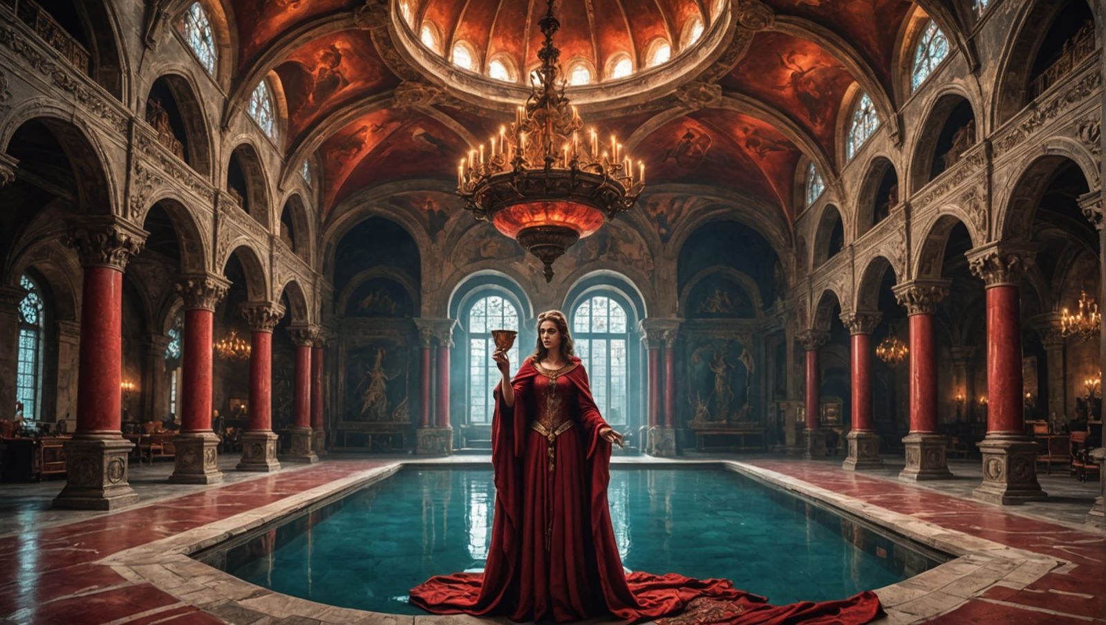 Epic Demonic Temple with Red Pool and Serpent Woman