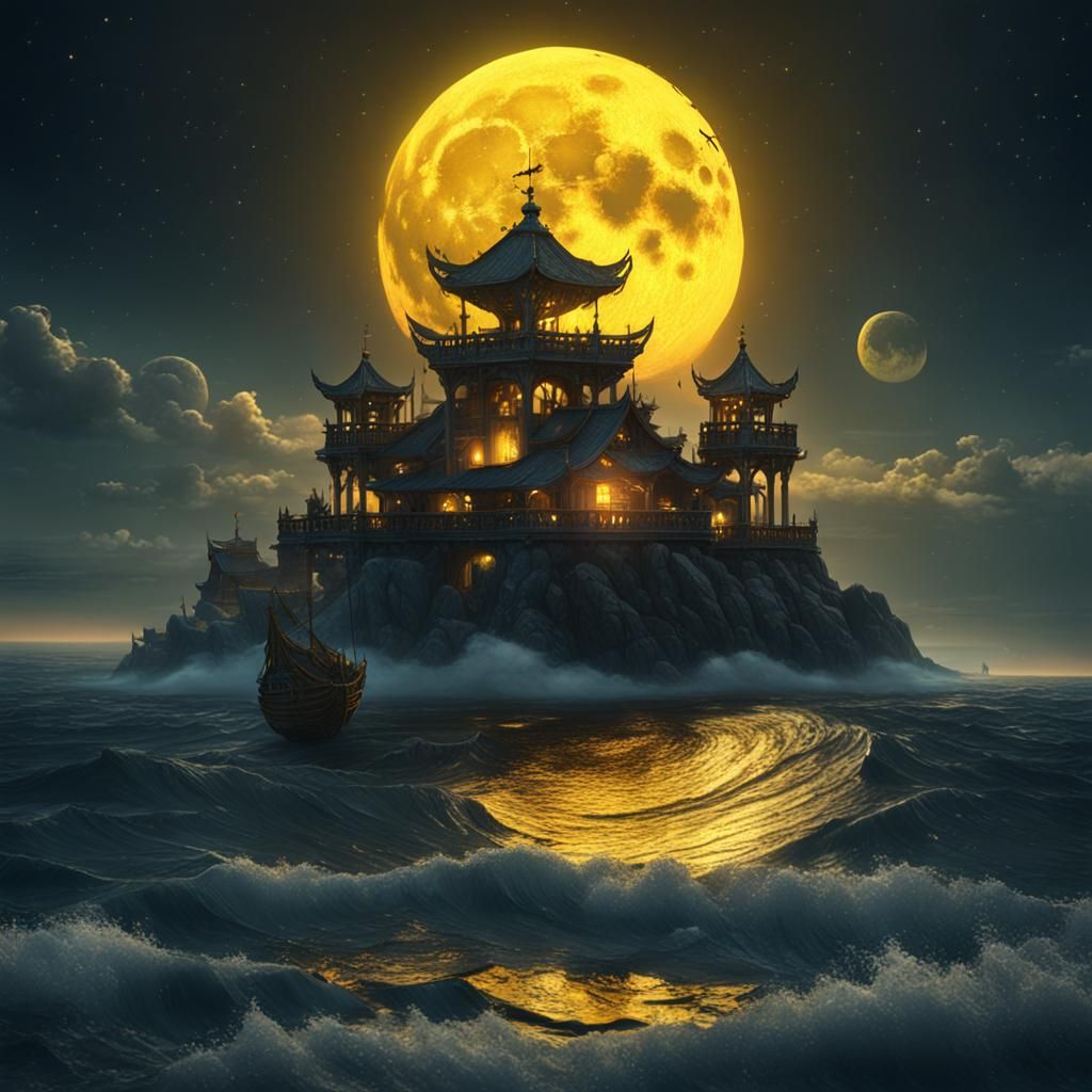 Yellow Moon Rising: Detailed Fantasy Concept Art
