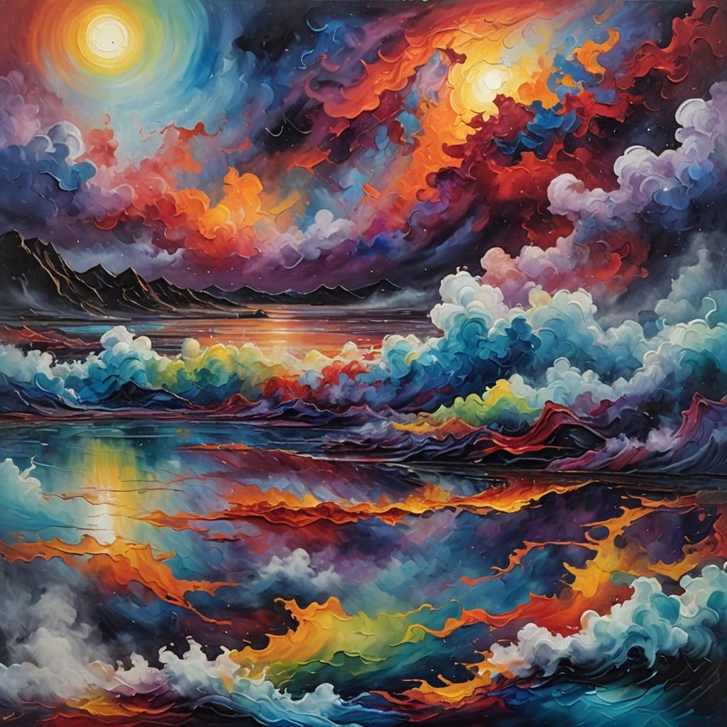 Colorful Non-Newtonian Fluid Lake with Bloodmoon in Expressi...