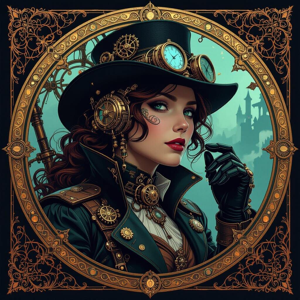Steampunk Explorer in Art Nouveau Style