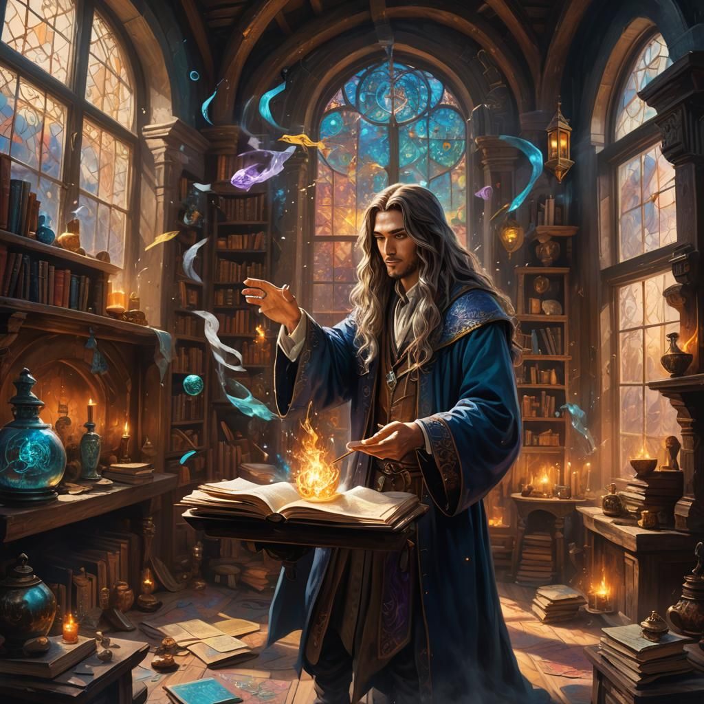 Young Wizard Surrounded by Wind Magic