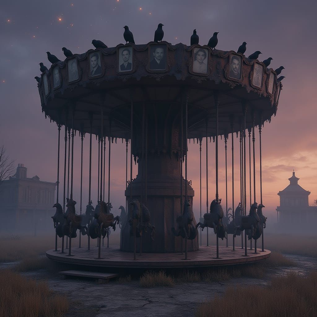 Rusted Carousel in a Forgotten Ghost Town