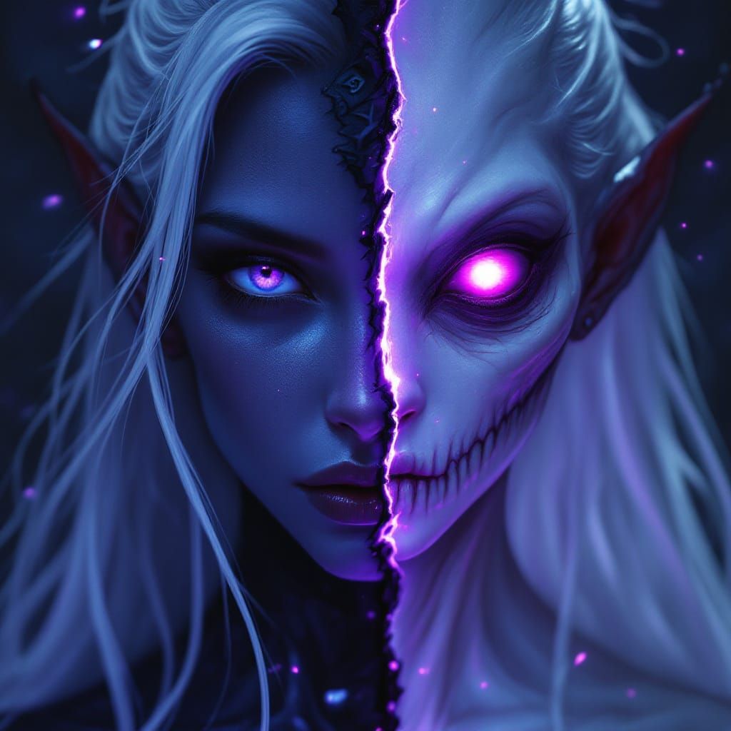 Drow Woman Undergoing Horrifying Mind Flayer Transformation