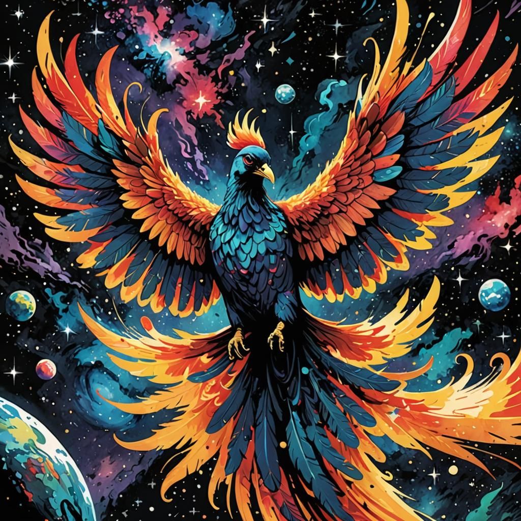 Phoenix Soaring in Space: Comic Noir Expressionism