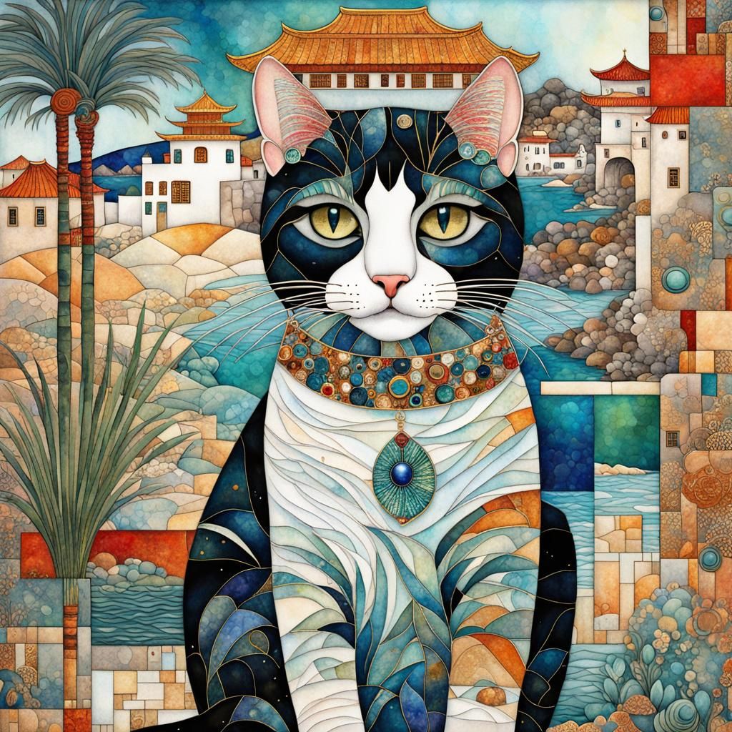 Exotic House with Palms in Art Deco Style