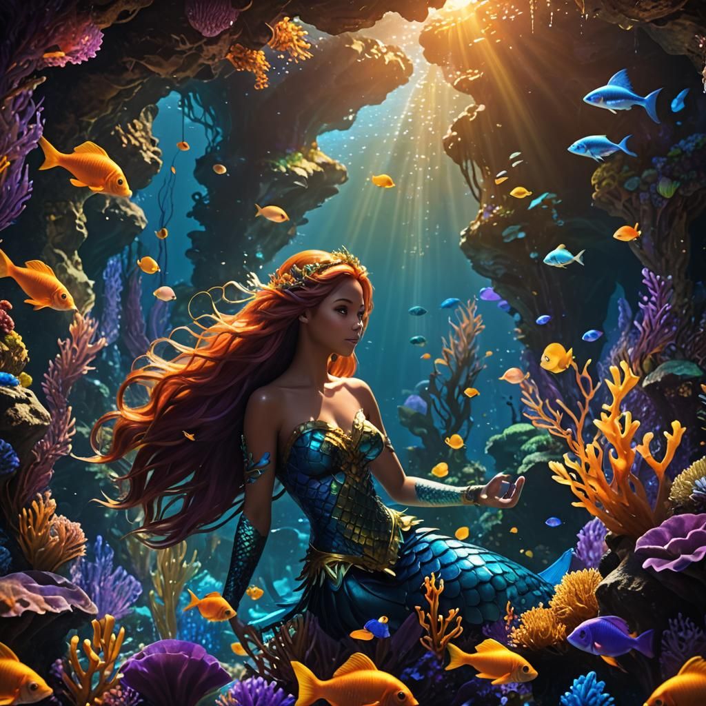 Mystical Mermaid in a Grotto: Fantasy Concept Art
