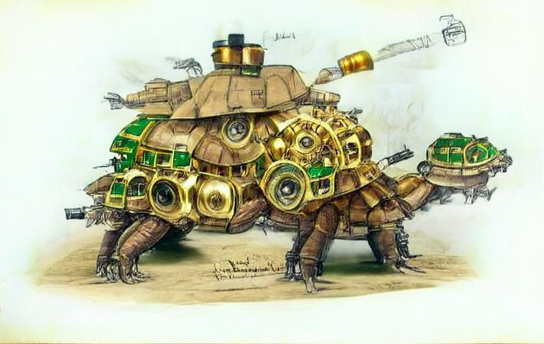 Steampunk Tortoise Mecha Tank Concept Art