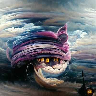 Whimsical Cheshire Cat Oil Painting