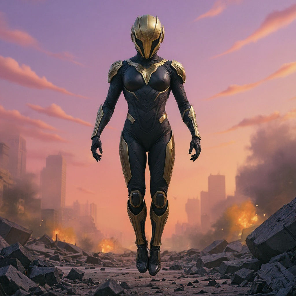 Evil Villain Levitates Above Dystopian Earthquake